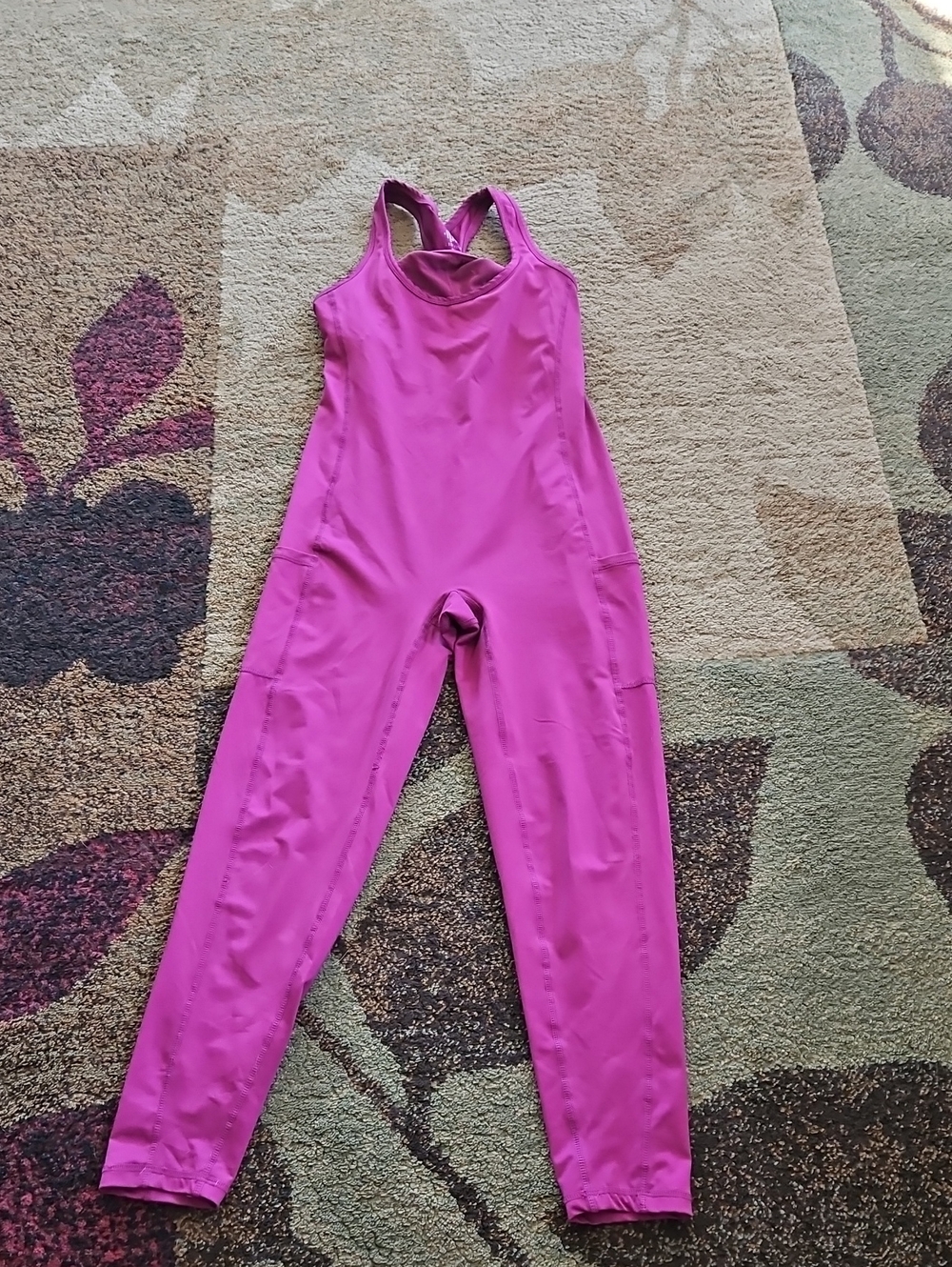 J. Dow Fitness, Magenta One-Piece Active Jumpsuit With Built In Shelf Bra, XS